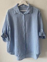 LilyWish Fresh Striped Print Collared Long Sleeve Shirt
