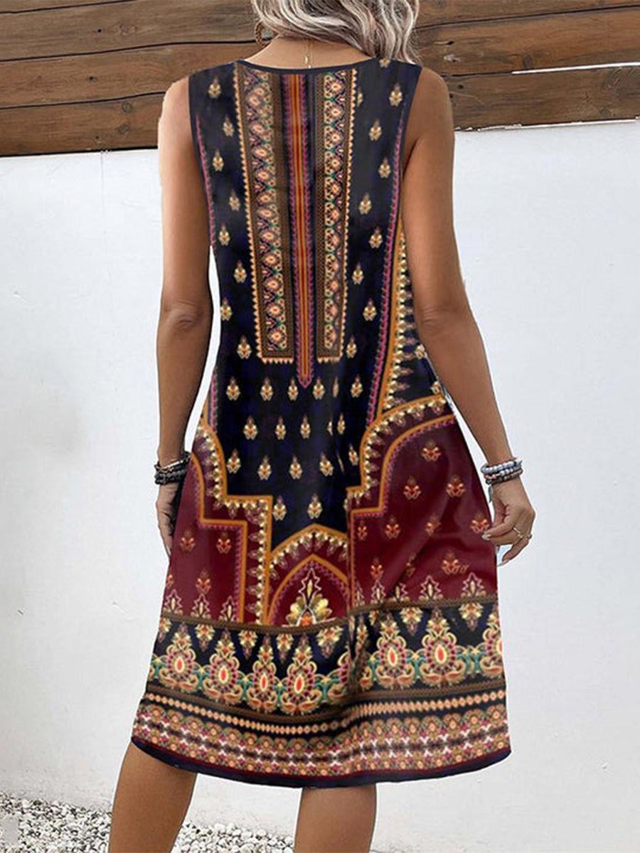 LilyWish Vintage Ethnic Print Dress