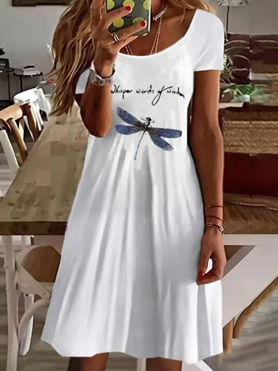 White Short Sleeve Print Mini Dress