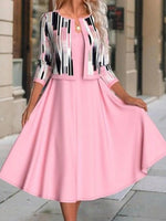 Sweet Pink Midi Dress With Jacket