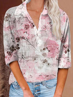 LilyWish Sweet Floral Print Long Sleeve Collared Top