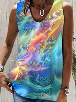 LilyWish Blue Casual V Neck Printed Sleeveless Tank