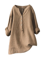 LilyWish Standing Collar Solid Color Button Up Long Sleeve Top