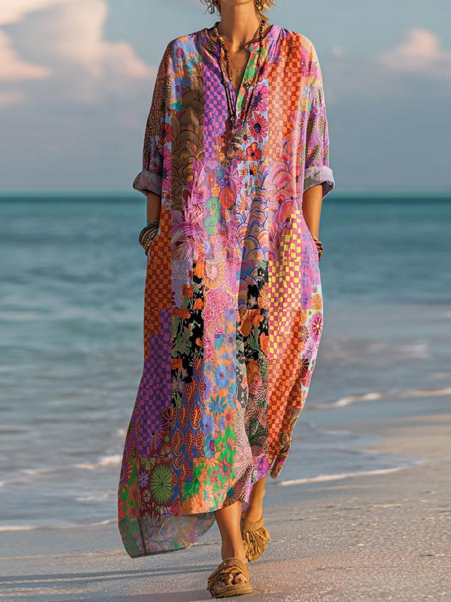 Elegant V-Neck Long Sleeve Maxi Dress