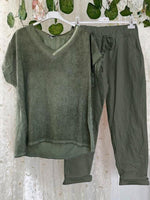 Casual V Neck Solid Short Sleeve Two Piece Sets