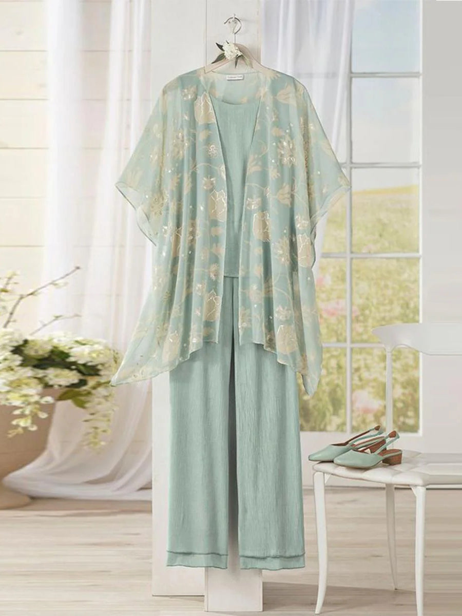 Green Round Neck Short Sleeve Two Piece Set