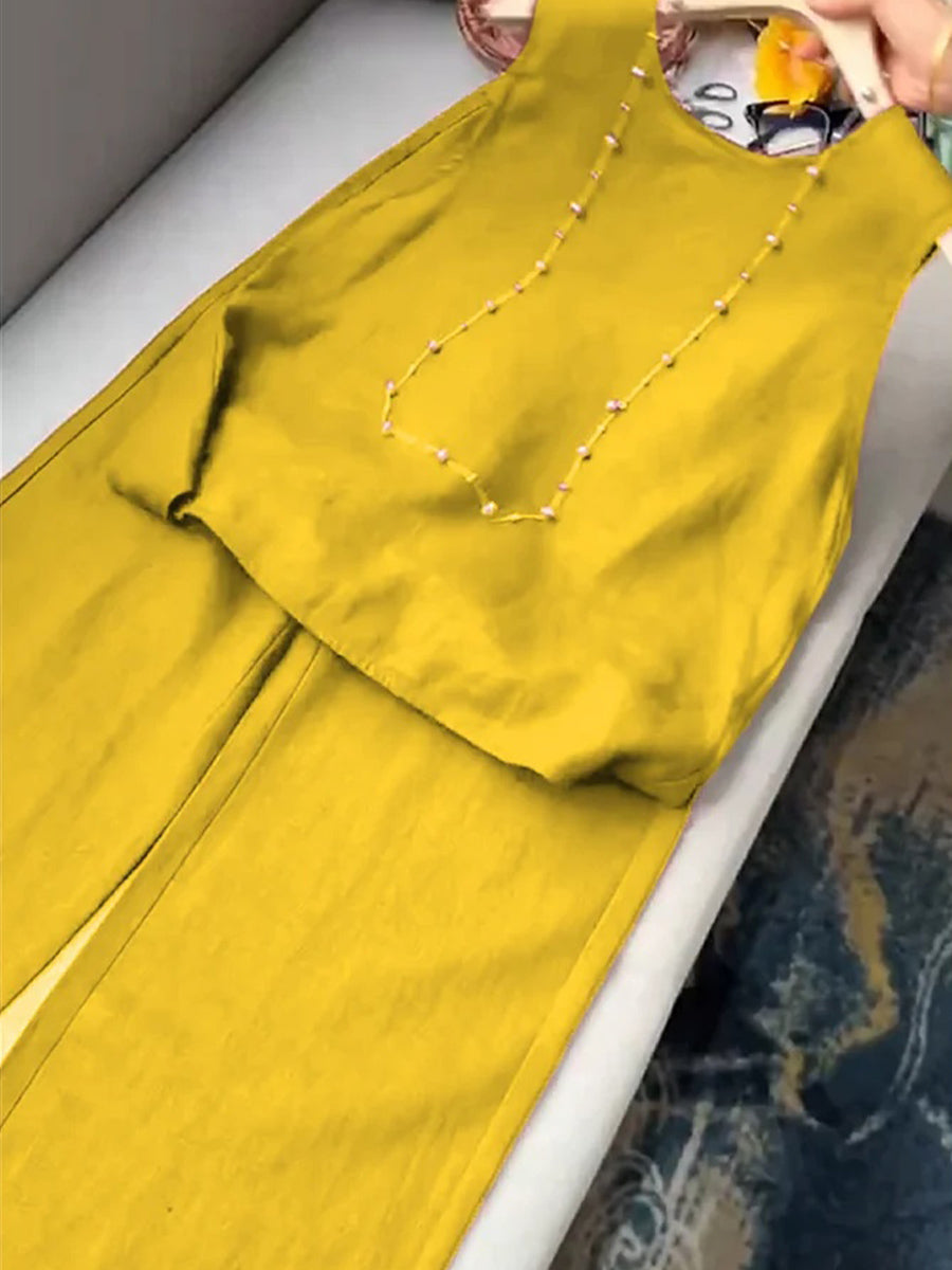 Women's Solid Color Casual Vest and Pants Set