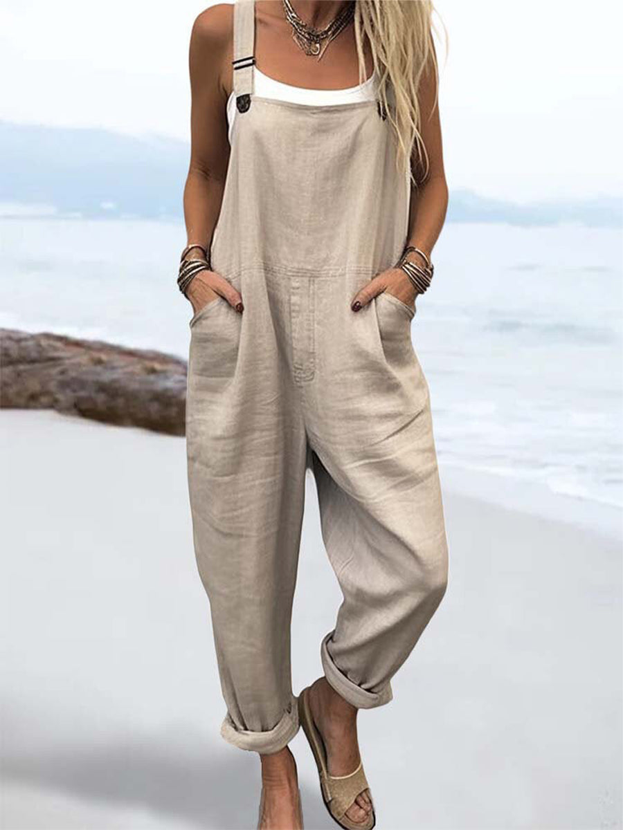 Women's Casual Loose Fit Pocketed Adjustable Strap Jumpsuit