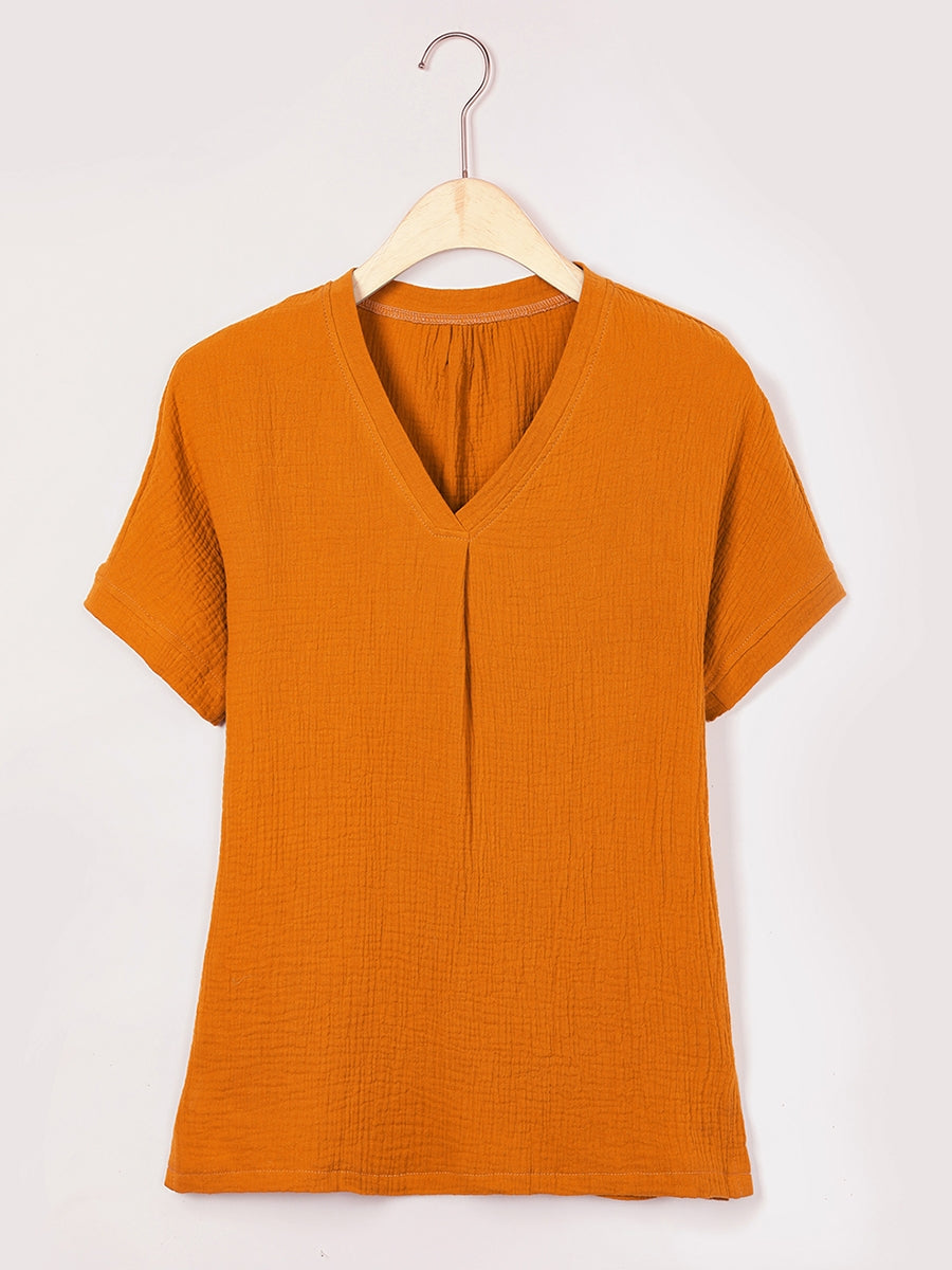 Solid Casual V-neck Short Sleeve T-shirt