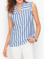 Blue Striped Ruffle Tank Top