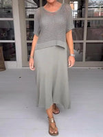 Casual Suspender Dress And Hollow Blouse Two-Piece Suit