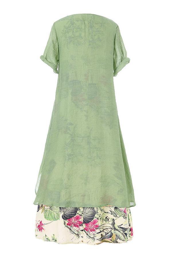 Casual Short Sleeve Round Neck Floral Printed Maxi Dress