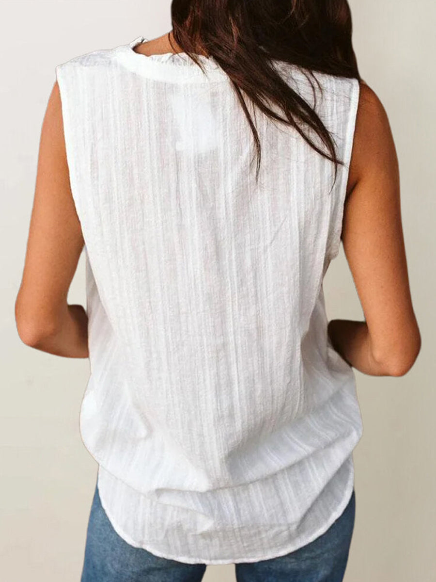 Butterflies Floral Print V-neck Sleeveless White Tank Top