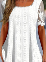 Solid Eyelet Square Neck Contrast Lace Top