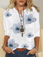Women's Floral Print Button-Front Casual 3/4 Sleeve Blouse
