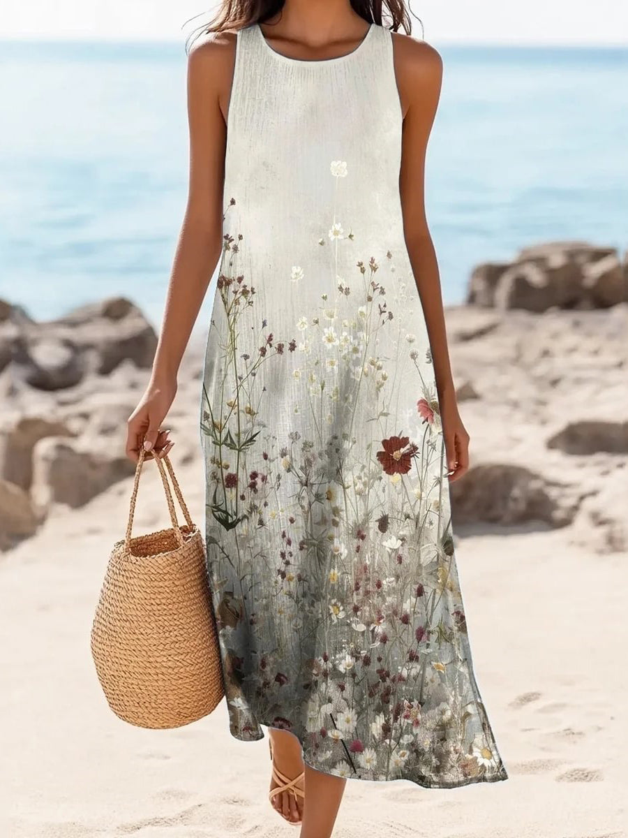 Women's Floral Print Sleeveless Midi Dress