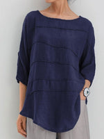 LilyWish Blue Casual Round Neck Solid Long Sleeve Blouse