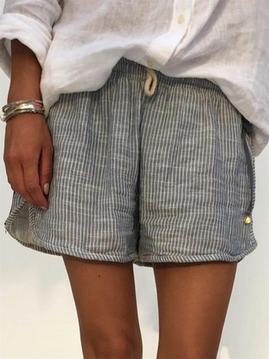 Casual Cotton Striped Drawstring Summer Shorts for Women