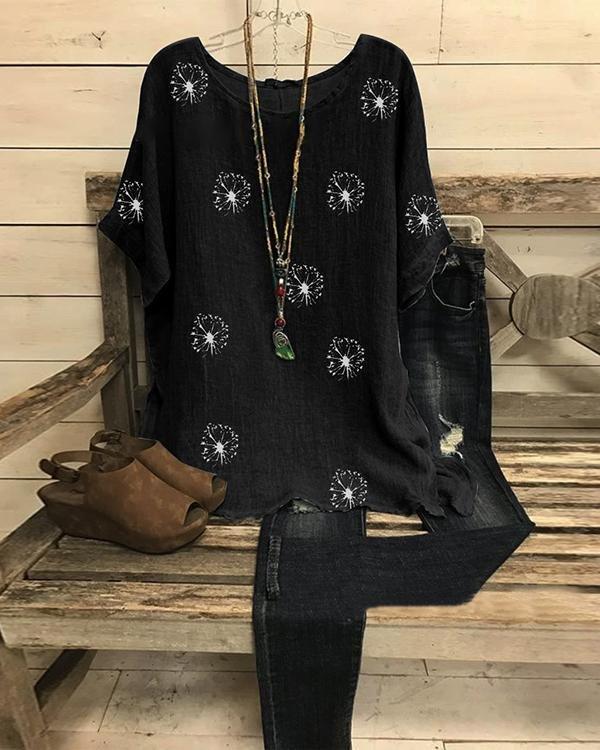 LilyWish Summer Printed Short Sleeve Round Neck Loose Blouse