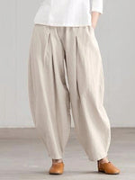 Beige Casual Solid Plain Loose Pants