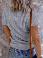 Women’s Ribbed V Neck Henley Short Sleeve Slim Fit Casual Knit Top