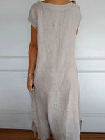 Solid Round Neck Short Sleeve Pocket Dress