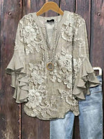 LilyWish Vintage Floral Print Half Sleeve Blouse