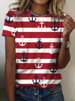 LilyWish Vintage Striped Round Neck Short Sleeve T-Shirt
