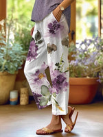 Art Floral Loose Pockets Casual Pants