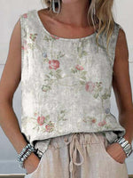 LilyWish Retro Floral Art Print Casual Tank Top