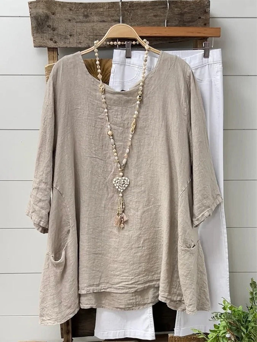 LilyWish Plain Cotton Loose Casual Half Sleeve Shirt