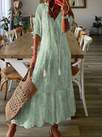 LilyWish Casual V-neck Abstract Printed Maxi Dress