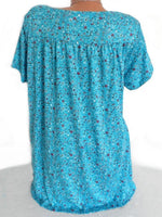 LilyWish Print Floral Short Sleeve V-neck Blouse