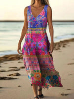 Elegant V-neck Sleeveless Pink Midi Dress