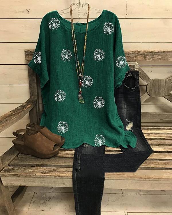 LilyWish Summer Printed Short Sleeve Round Neck Loose Blouse