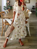 White Casual V Neck Floral Printed Short Sleeve Dress