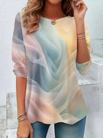 LilyWish Casual Gradient Round Neck Long Sleeve T-Shirt