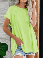 Women's Plain Tassel Casual Short Sleeve Top