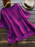 LilyWish Crew Neck Half Sleeve Casual Polka Dot Blouse