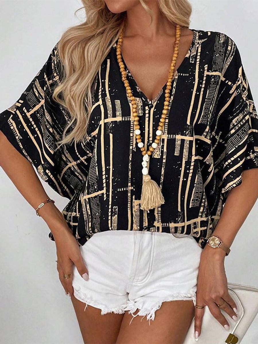 LilyWish Casual Short Sleeve V-Neck Top