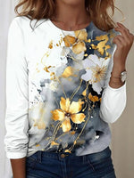 Floral Print Round Neck Long Sleeve Top
