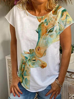 LilyWish Short Sleeve Giraffe Printed T-Shirt