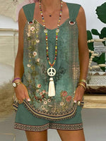 Green Sleeveless Print Two Piece Set