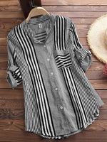 Women's Casual Striped 3/4 Sleeve Button-Down Blouse