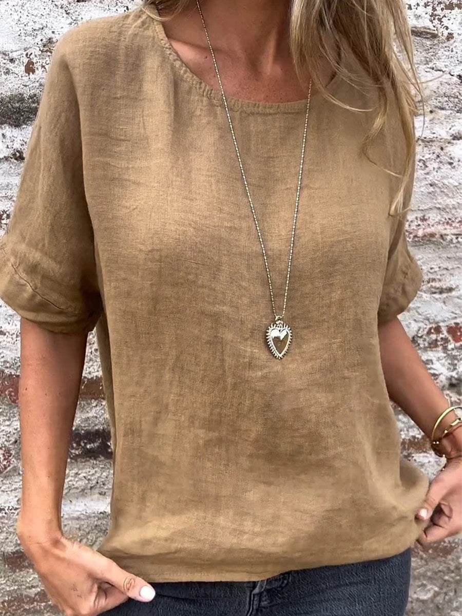 LilyWish Solid Round Neck Half-Sleeved Blouse