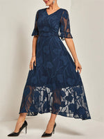 Plain V-Neck Short Sleeve Casual Blue Dress