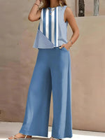 Distinctive Blue Round Neck Sleeveless Two Piece Set