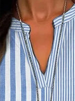 Women's Casual Striped Long Sleeve Notch Collar Loose Fit Shirt