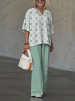 Modern V-Neck Polka Dot Print Two Piece Set