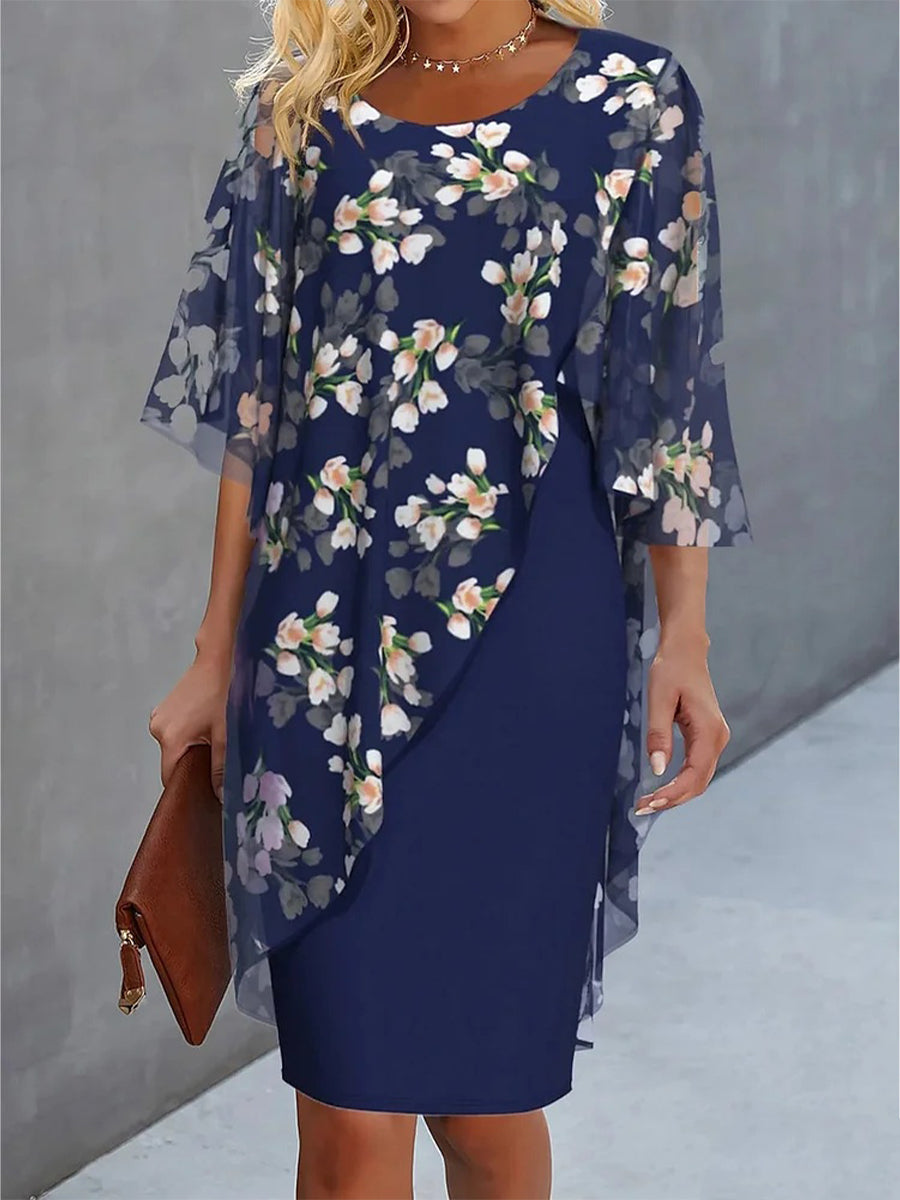 Chiffon Floral Print Patchwork Dress Party Dress
